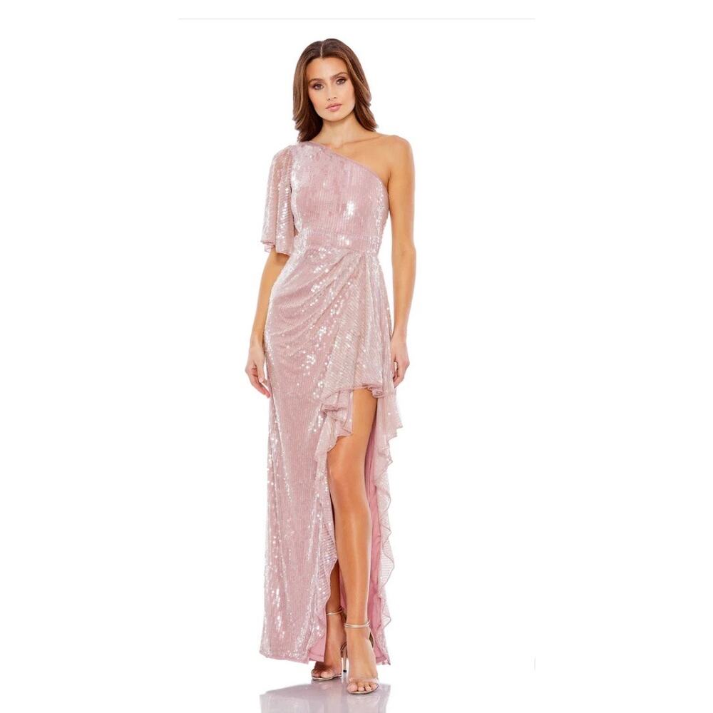 Mac Duggal Asymmetrical Sequined Evening Dress